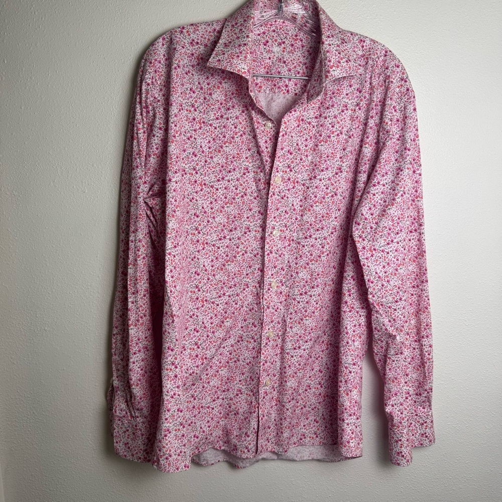 Bertigo Collared  Men’s Pink Floral‎ Button-Down Shirt